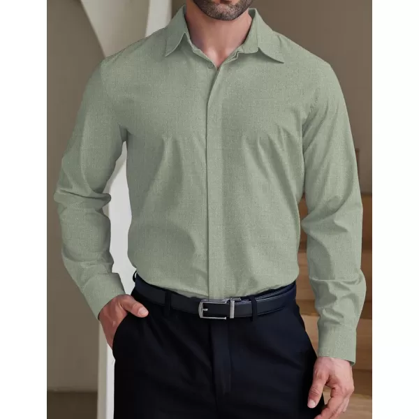 COOFANDY Men's Formal Dress Shirt Hidden Button Front Wrinkle Free Shirt Regular Fit Stretch Business Casual Shirts