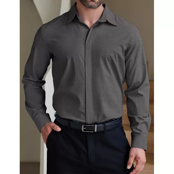 COOFANDY Men's Formal Dress Shirt Hidden Button Front Wrinkle Free Shirt Regular Fit Stretch Business Casual Shirts