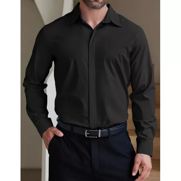 COOFANDY Men's Formal Dress Shirt Hidden Button Front Wrinkle Free Shirt Regular Fit Stretch Business Casual Shirts