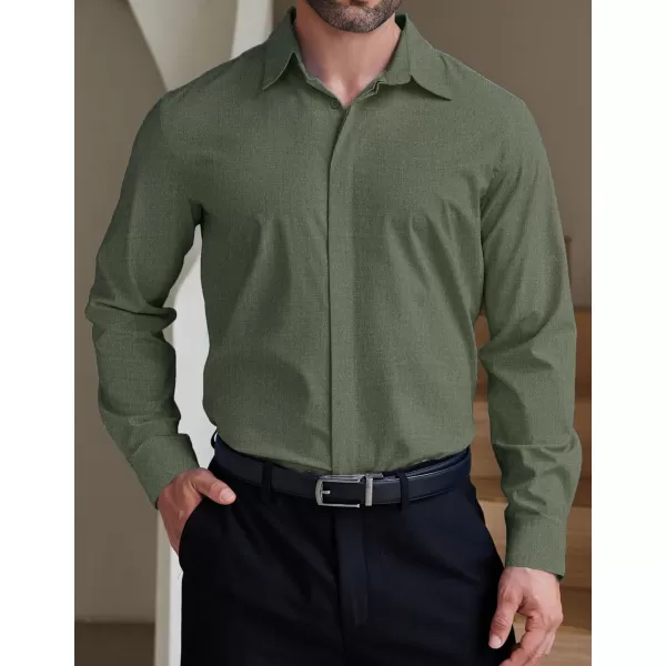 COOFANDY Men's Formal Dress Shirt Hidden Button Front Wrinkle Free Shirt Regular Fit Stretch Business Casual Shirts