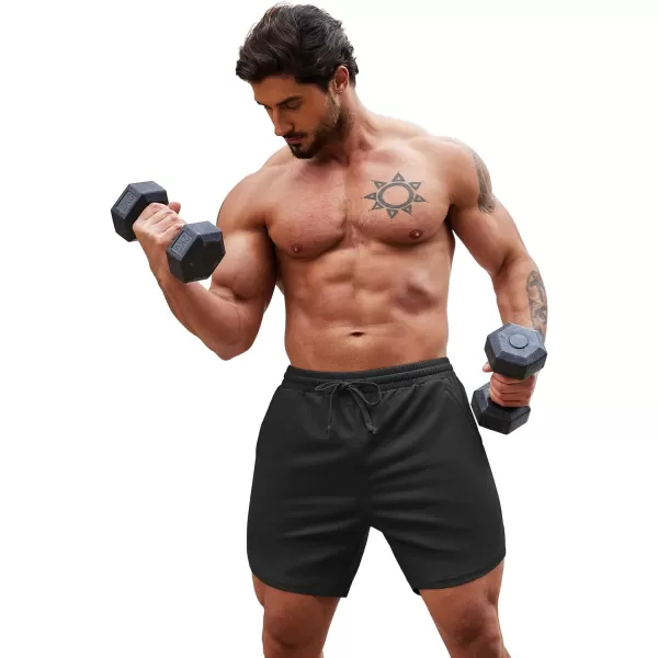 COOFANDY Mens Gym Workout Shorts 7 Inch Athletic Shorts 2 Pack Lightweight Bodybuilding Training Short Pants with Pocket