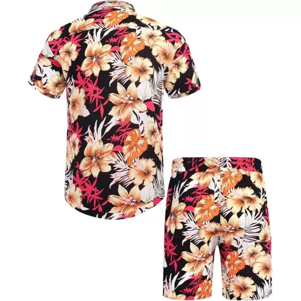 COOFANDY Men's Hawaiian Matching Set Summer Beach 2 Piece Outfits Flower Shirts and Shorts