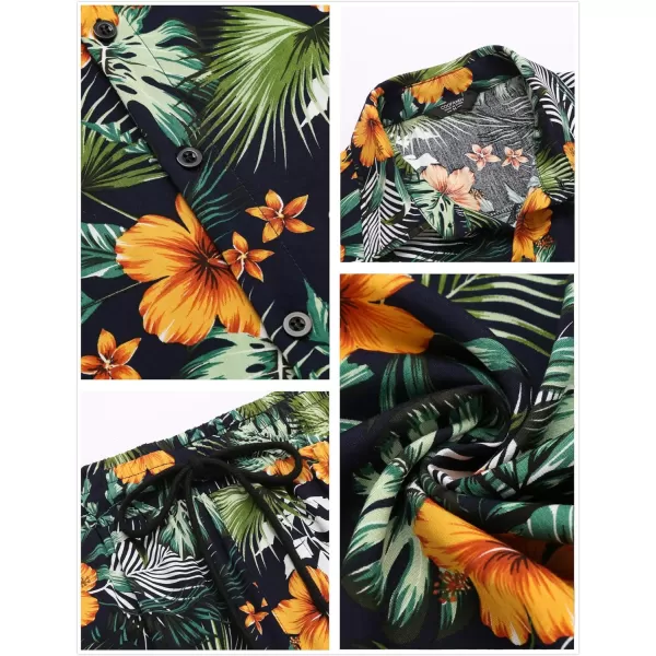 COOFANDY Men's Hawaiian Matching Set Summer Beach 2 Piece Outfits Flower Shirts and Shorts