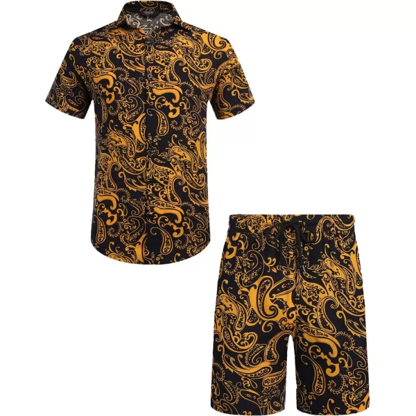 COOFANDY Men's Hawaiian Matching Set Summer Beach 2 Piece Outfits Flower Shirts and Shorts