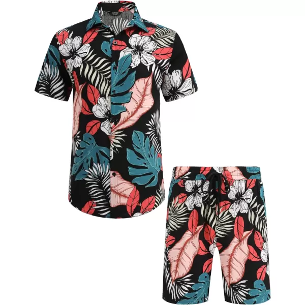 COOFANDY Men's Hawaiian Matching Set Summer Beach 2 Piece Outfits Flower Shirts and Shorts