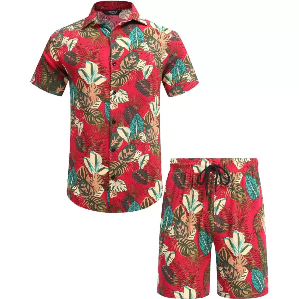 COOFANDY Men's Hawaiian Matching Set Summer Beach 2 Piece Outfits Flower Shirts and Shorts