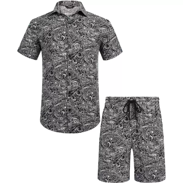 COOFANDY Men's Hawaiian Matching Set Summer Beach 2 Piece Outfits Flower Shirts and Shorts