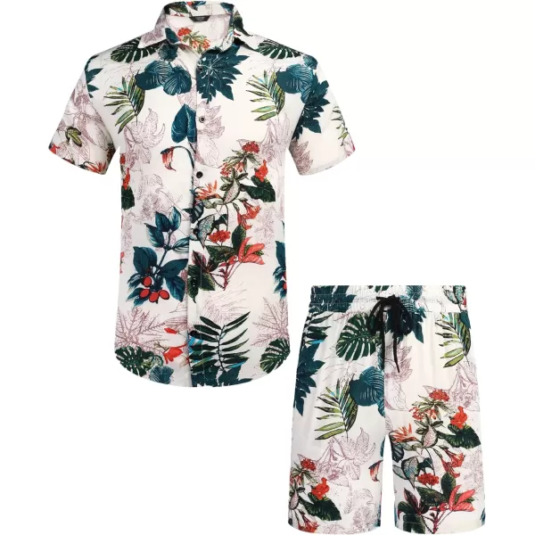 COOFANDY Men's Hawaiian Matching Set Summer Beach 2 Piece Outfits Flower Shirts and Shorts