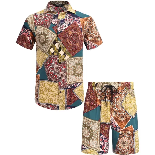 COOFANDY Men's Hawaiian Matching Set Summer Beach 2 Piece Outfits Flower Shirts and Shorts