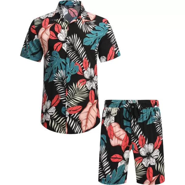 COOFANDY Men's Hawaiian Matching Set Summer Beach 2 Piece Outfits Flower Shirts and Shorts