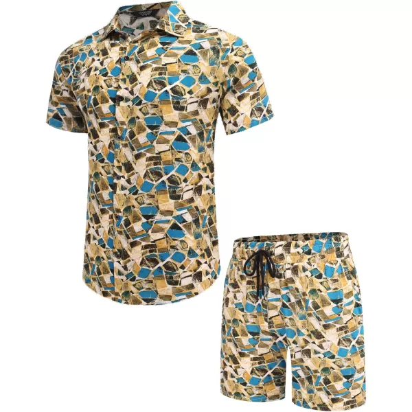 COOFANDY Men's Hawaiian Matching Set Summer Beach 2 Piece Outfits Flower Shirts and Shorts