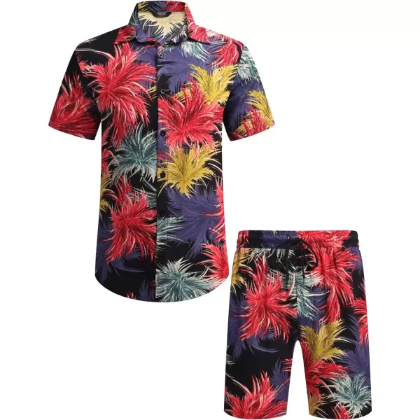 COOFANDY Men's Hawaiian Matching Set Summer Beach 2 Piece Outfits Flower Shirts and Shorts