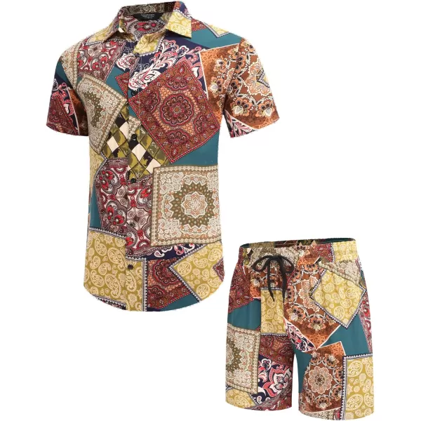 COOFANDY Men's Hawaiian Matching Set Summer Beach 2 Piece Outfits Flower Shirts and Shorts