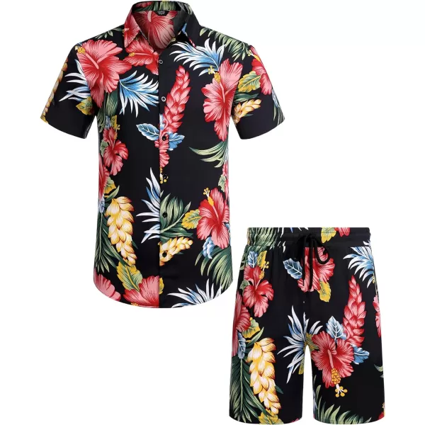 COOFANDY Men's Hawaiian Matching Set Summer Beach 2 Piece Outfits Flower Shirts and Shorts