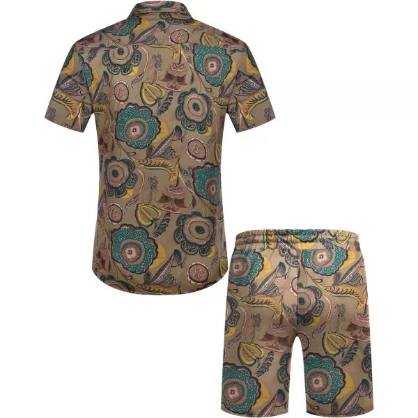 COOFANDY Men's Hawaiian Matching Set Summer Beach 2 Piece Outfits Flower Shirts and Shorts