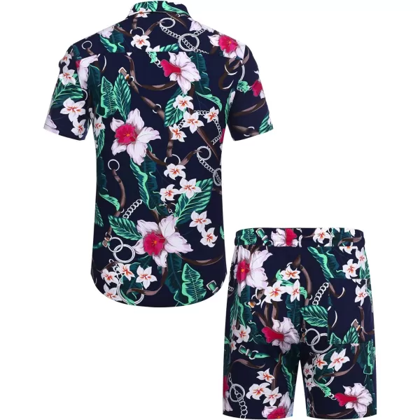 COOFANDY Men's Hawaiian Matching Set Summer Beach 2 Piece Outfits Flower Shirts and Shorts