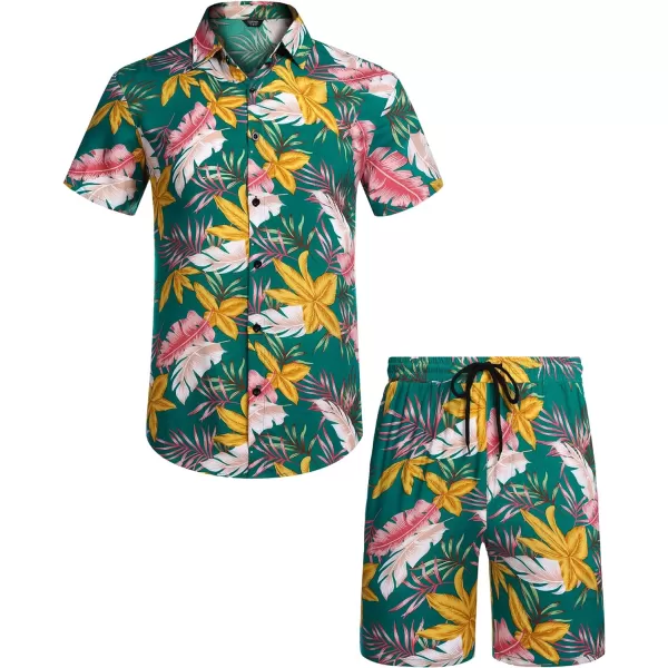 COOFANDY Men's Hawaiian Matching Set Summer Beach 2 Piece Outfits Flower Shirts and Shorts