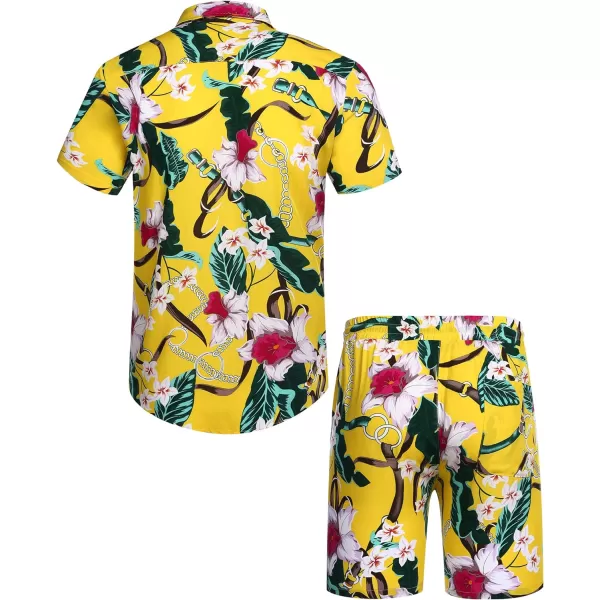 COOFANDY Men's Hawaiian Matching Set Summer Beach 2 Piece Outfits Flower Shirts and Shorts