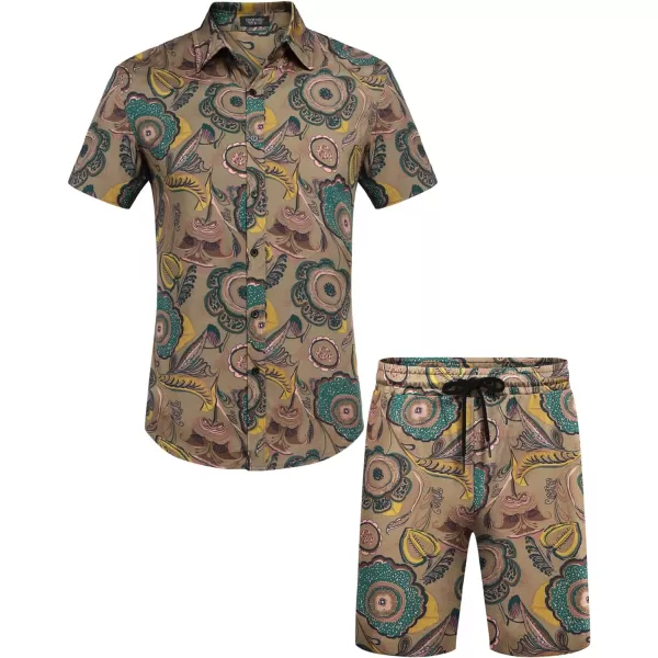 COOFANDY Men's Hawaiian Matching Set Summer Beach 2 Piece Outfits Flower Shirts and Shorts