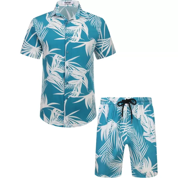 COOFANDY Men's Hawaiian Matching Set Summer Beach 2 Piece Outfits Flower Shirts and Shorts