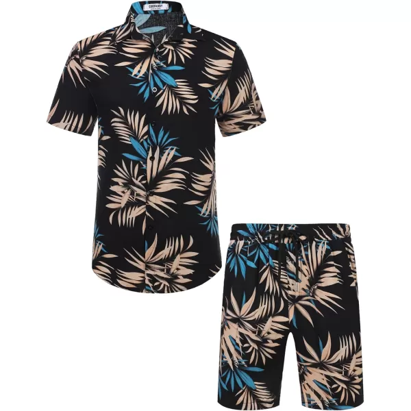 COOFANDY Men's Hawaiian Matching Set Summer Beach 2 Piece Outfits Flower Shirts and Shorts