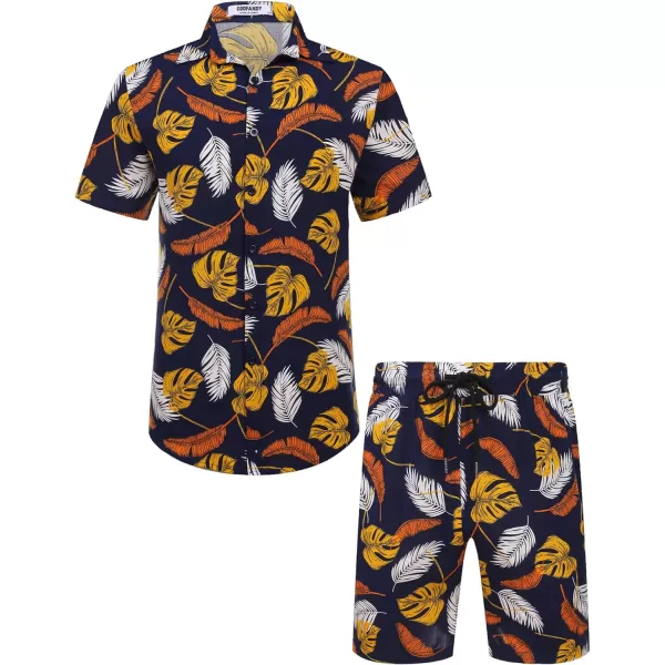 COOFANDY Men's Hawaiian Matching Set Summer Beach 2 Piece Outfits Flower Shirts and Shorts