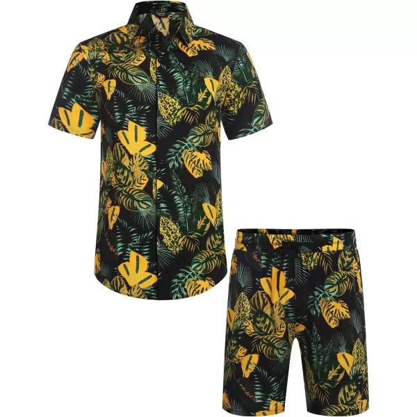 COOFANDY Men's Hawaiian Matching Set Summer Beach 2 Piece Outfits Flower Shirts and Shorts