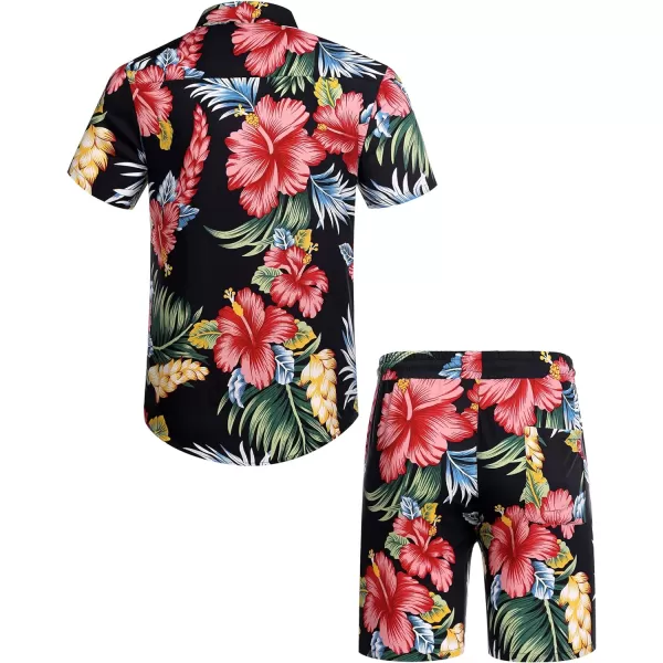 COOFANDY Men's Hawaiian Matching Set Summer Beach 2 Piece Outfits Flower Shirts and Shorts