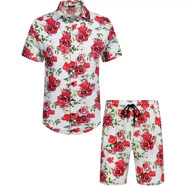 COOFANDY Men's Hawaiian Matching Set Summer Beach 2 Piece Outfits Flower Shirts and Shorts