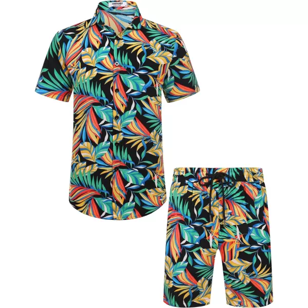 COOFANDY Men's Hawaiian Matching Set Summer Beach 2 Piece Outfits Flower Shirts and Shorts