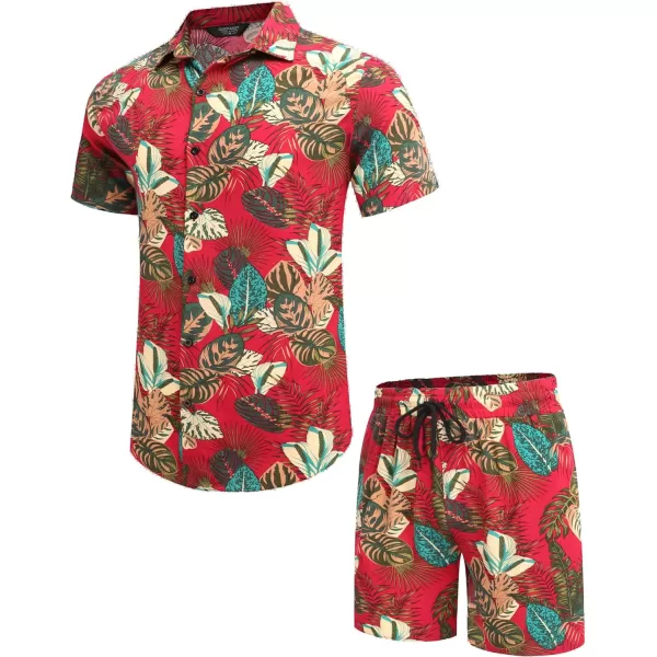 COOFANDY Men's Hawaiian Matching Set Summer Beach 2 Piece Outfits Flower Shirts and Shorts