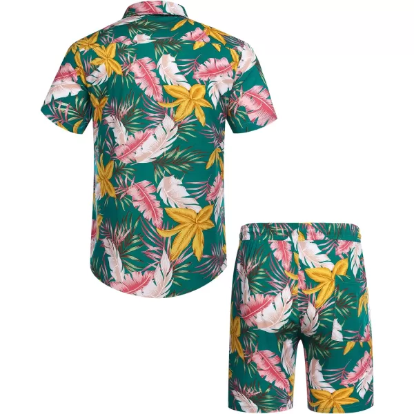 COOFANDY Men's Hawaiian Matching Set Summer Beach 2 Piece Outfits Flower Shirts and Shorts