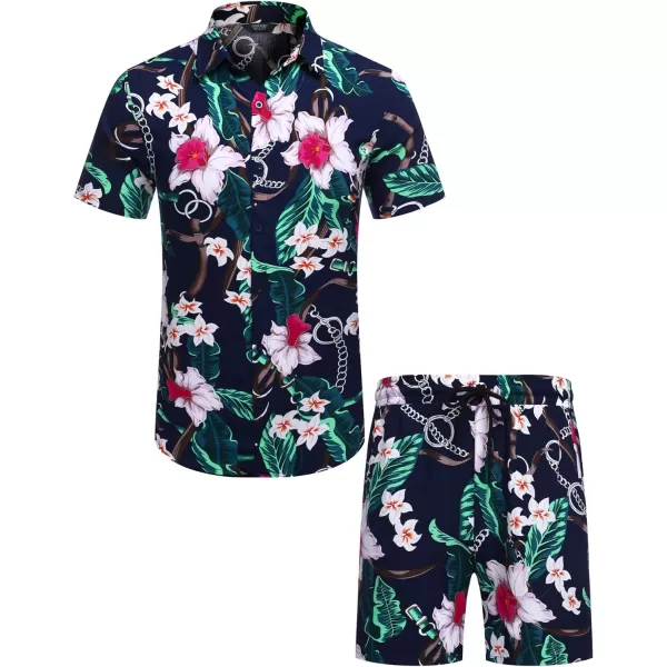 COOFANDY Men's Hawaiian Matching Set Summer Beach 2 Piece Outfits Flower Shirts and Shorts