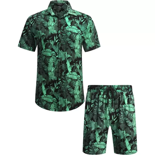 COOFANDY Men's Hawaiian Matching Set Summer Beach 2 Piece Outfits Flower Shirts and Shorts