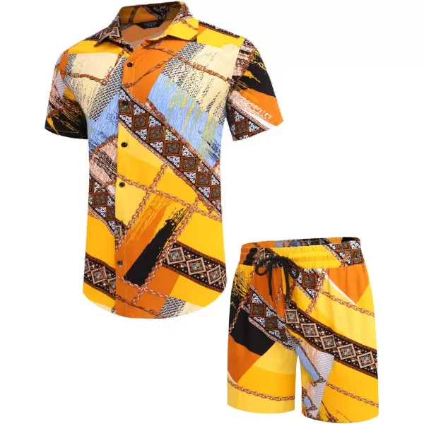COOFANDY Men's Hawaiian Matching Set Summer Beach 2 Piece Outfits Flower Shirts and Shorts