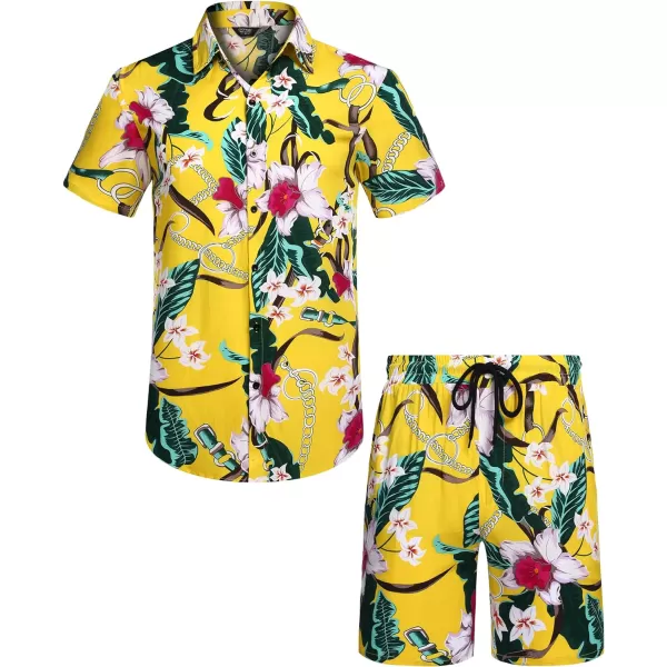 COOFANDY Men's Hawaiian Matching Set Summer Beach 2 Piece Outfits Flower Shirts and Shorts