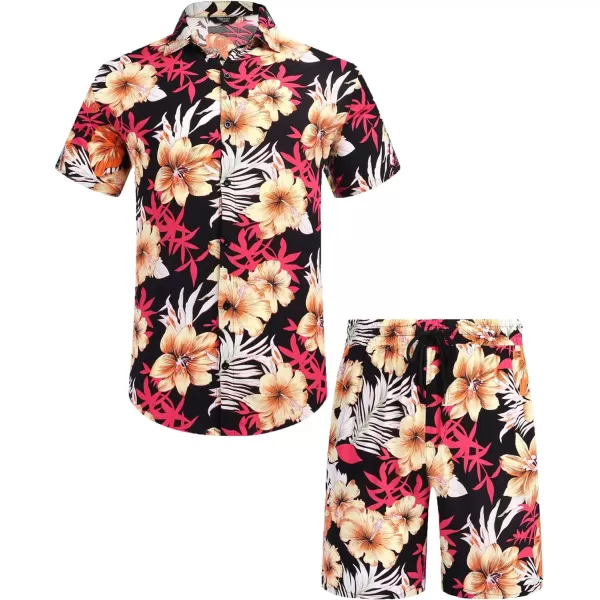 COOFANDY Men's Hawaiian Matching Set Summer Beach 2 Piece Outfits Flower Shirts and Shorts