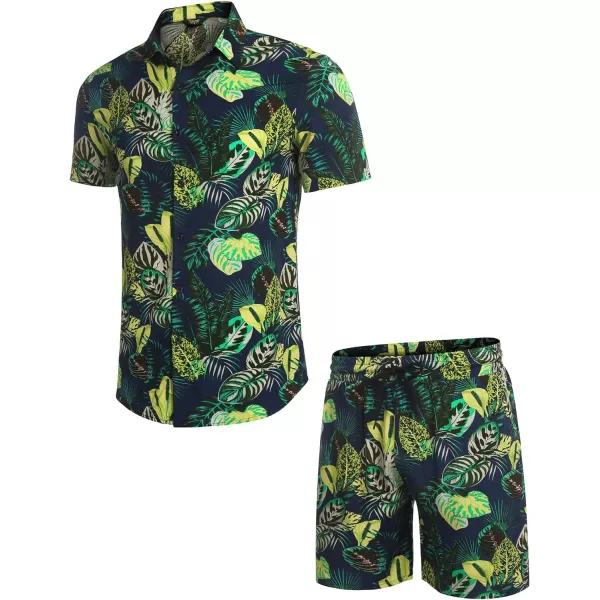 COOFANDY Men's Hawaiian Matching Set Summer Beach 2 Piece Outfits Flower Shirts and Shorts