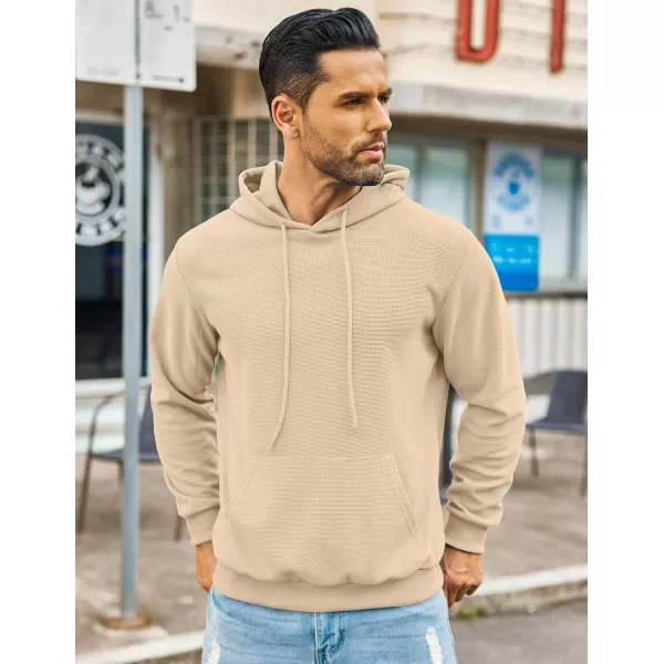 COOFANDY Men's Hooded Sweatshirts Long Sleeve Casual Pullover Hoodie Waffle Knit Sweatshirt with Pocket