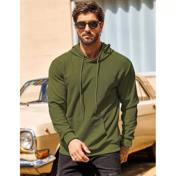 COOFANDY Men's Hooded Sweatshirts Long Sleeve Casual Pullover Hoodie Waffle Knit Sweatshirt with Pocket