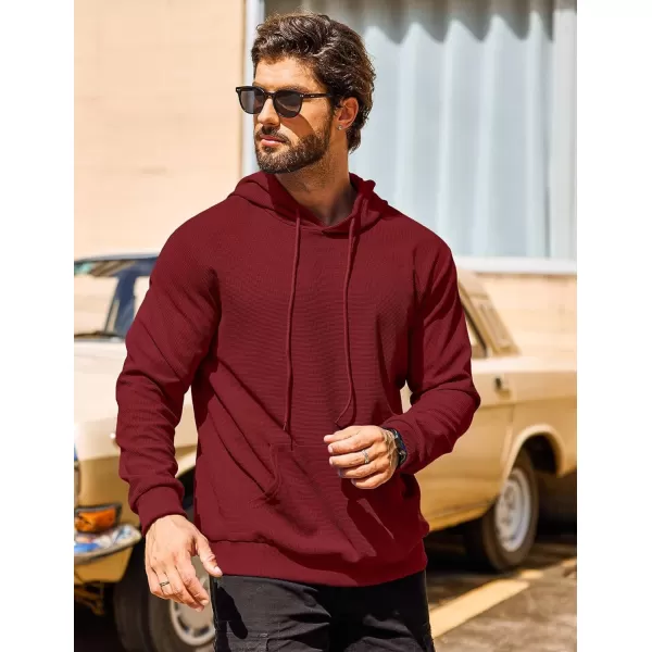 COOFANDY Men's Hooded Sweatshirts Long Sleeve Casual Pullover Hoodie Waffle Knit Sweatshirt with Pocket