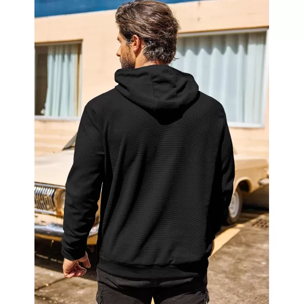 COOFANDY Men's Hooded Sweatshirts Long Sleeve Casual Pullover Hoodie Waffle Knit Sweatshirt with Pocket