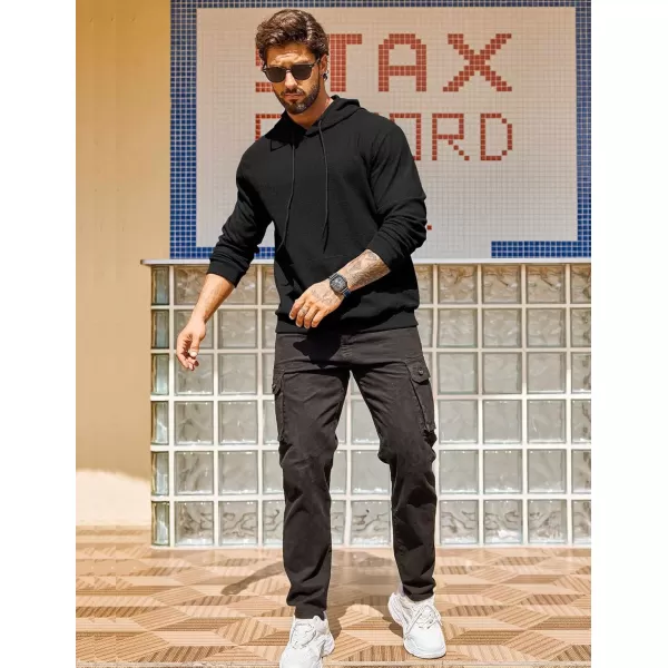COOFANDY Men's Hooded Sweatshirts Long Sleeve Casual Pullover Hoodie Waffle Knit Sweatshirt with Pocket