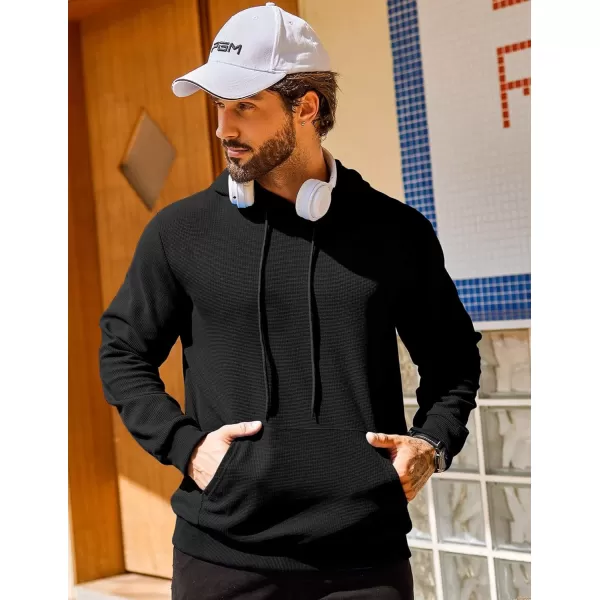 COOFANDY Men's Hooded Sweatshirts Long Sleeve Casual Pullover Hoodie Waffle Knit Sweatshirt with Pocket