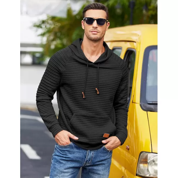 COOFANDY Mens Hoodies Pullover Casaul Long Sleeve Drawstring Waffle Knit Hooded Sweatshirt with Kanga Pocket