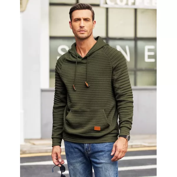 COOFANDY Mens Hoodies Pullover Casaul Long Sleeve Drawstring Waffle Knit Hooded Sweatshirt with Kanga Pocket
