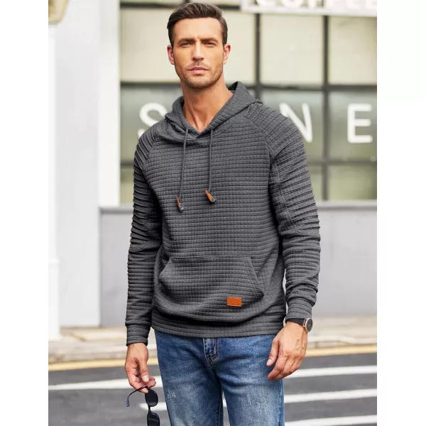 COOFANDY Mens Hoodies Pullover Casaul Long Sleeve Drawstring Waffle Knit Hooded Sweatshirt with Kanga Pocket