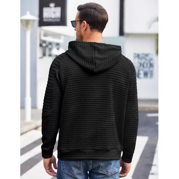 COOFANDY Mens Hoodies Pullover Casaul Long Sleeve Drawstring Waffle Knit Hooded Sweatshirt with Kanga Pocket