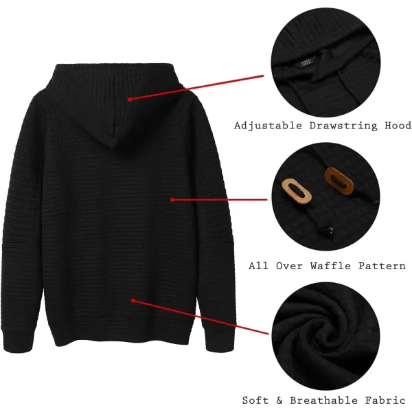 COOFANDY Mens Hoodies Pullover Casaul Long Sleeve Drawstring Waffle Knit Hooded Sweatshirt with Kanga Pocket