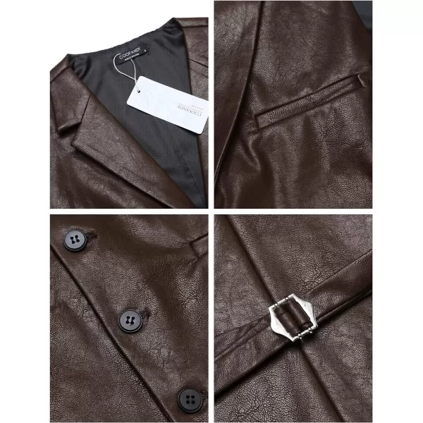 COOFANDY Men's Leather Suit Vest Casual Western Vest Jacket Lightweight V-Neck Dress Vest Waistcoats